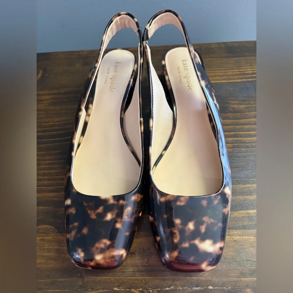 Kate Spade Brown Tortoise Square Toe Slingback Flats Women’s Size 6M